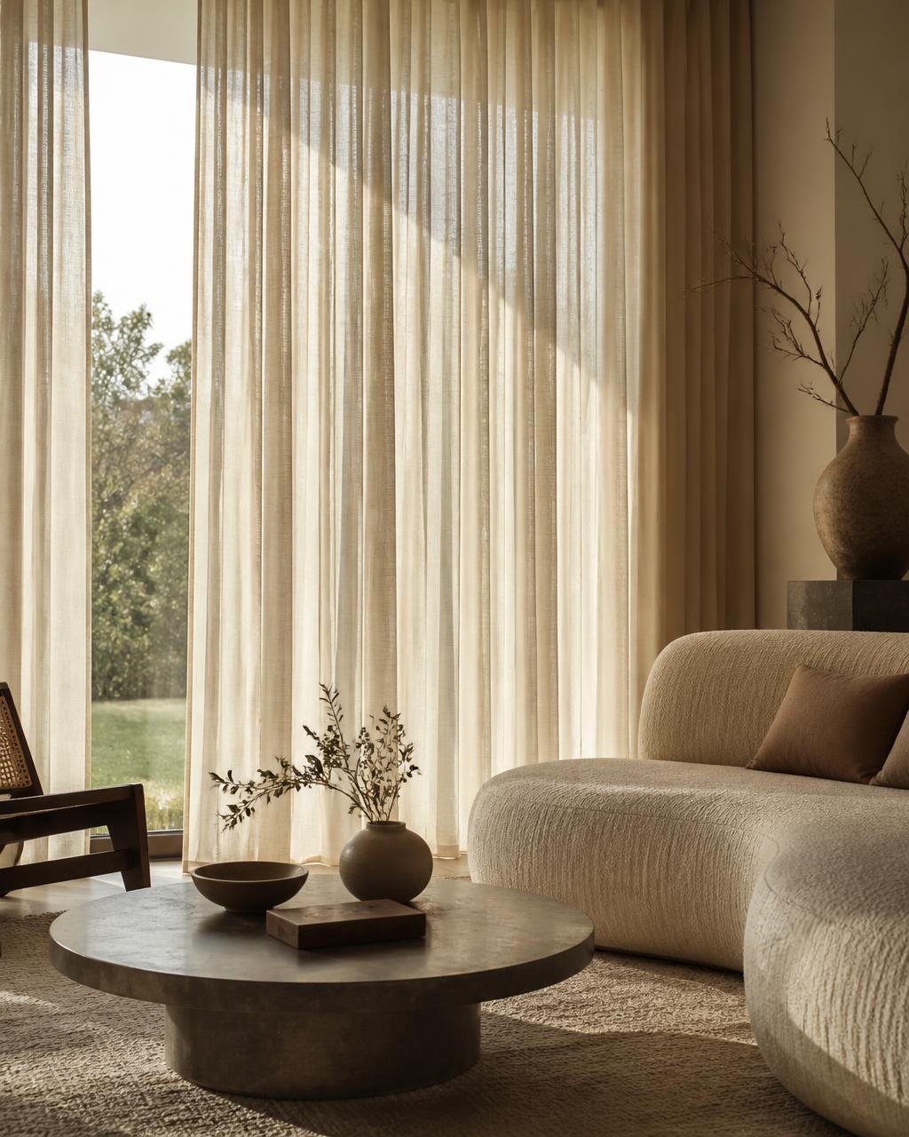 Cortinas claras em ambiente iluminado pela luz natural